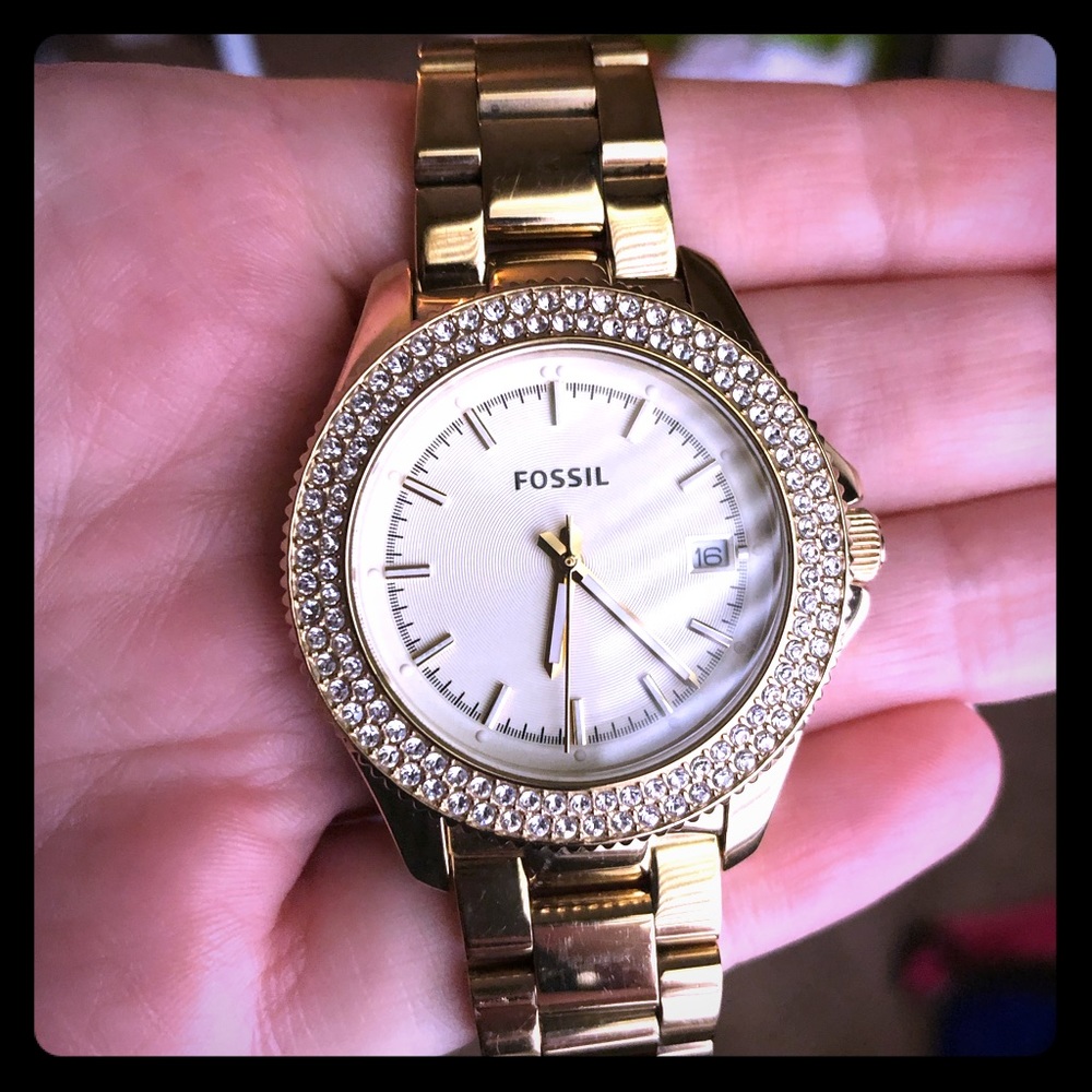 Gold Fossil Watch with Some Bling